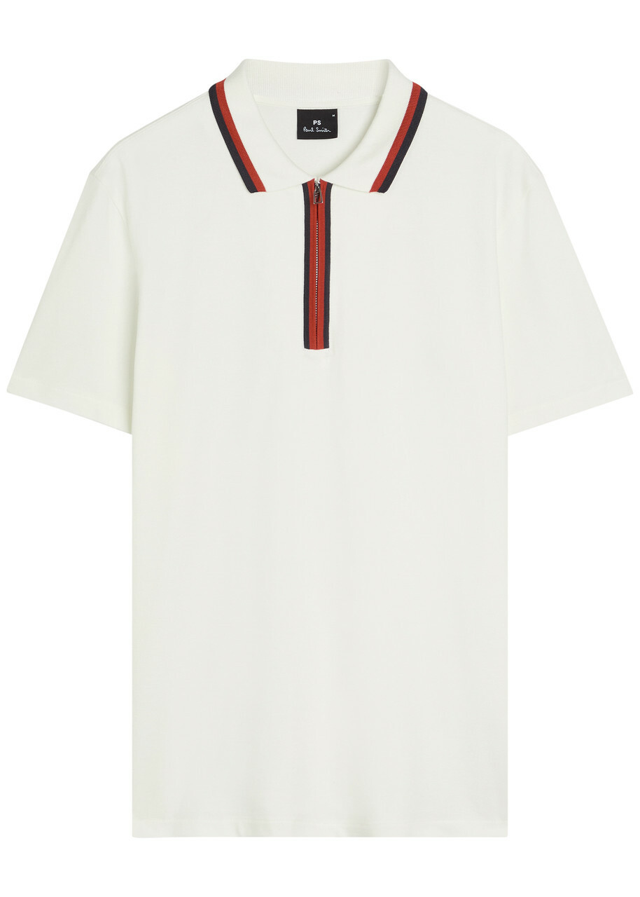 PS Paul Smith Striped-trim Stretch-cotton Polo Shirt White