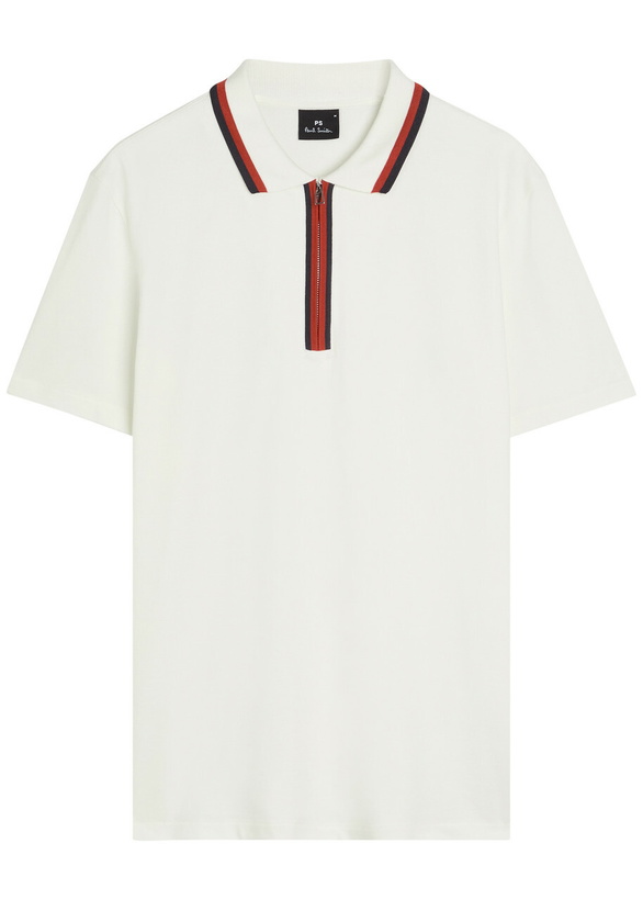 Photo: PS Paul Smith Striped-trim Stretch-cotton Polo Shirt White