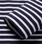 AMI - Embroidered Striped Cotton T-Shirt - Men - Navy