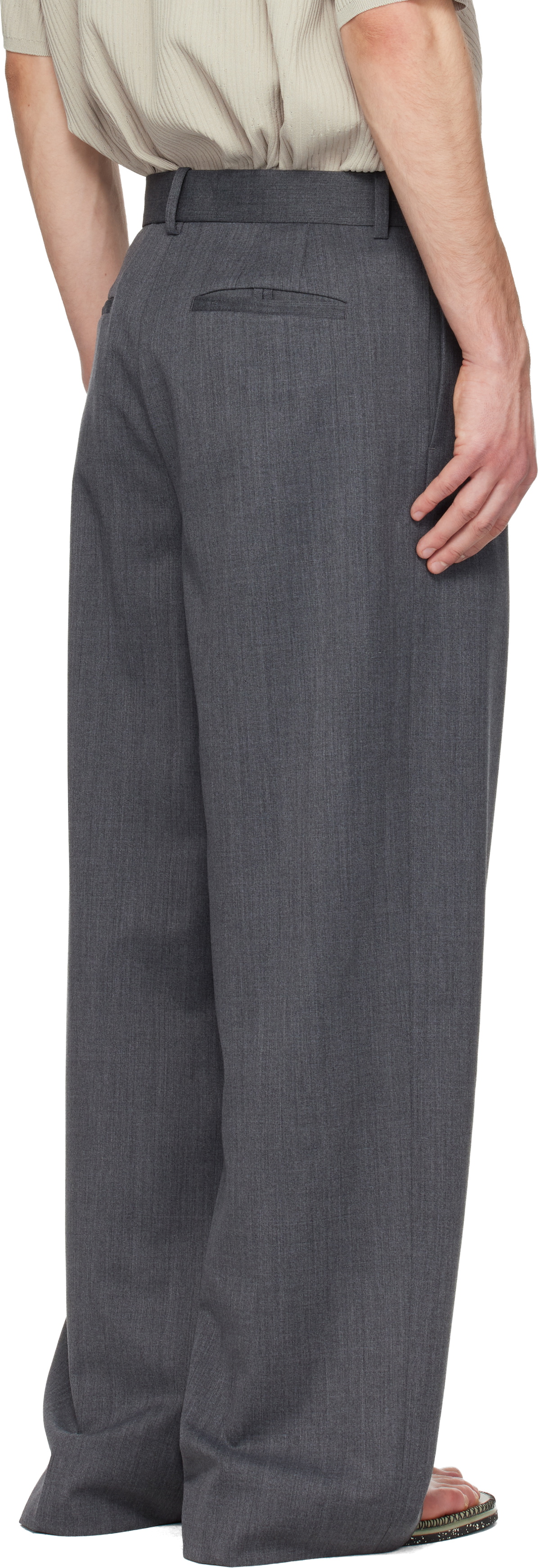 Solid Homme Gray Semi-Wide Back Banding Trousers