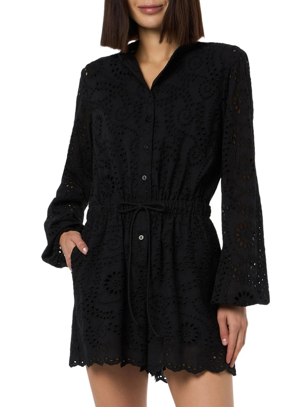 Photo: MC2 Saint Barth Woman Black Sangallo Lace Cotton Playsuit Julian