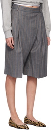 GANNI Gray Wool Stripe Wrap Shorts