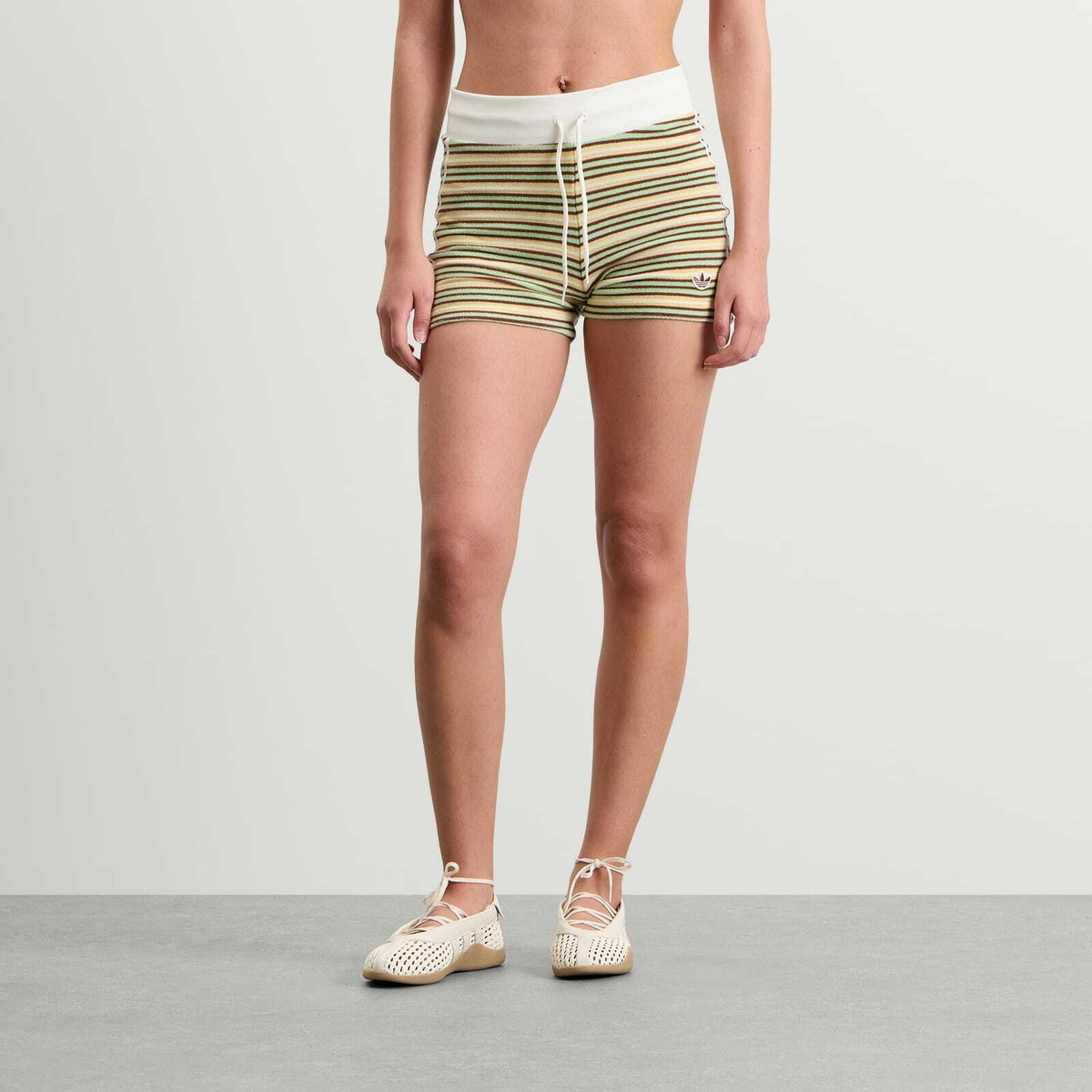 Adidas Women's Striped Terry Mini Shorts in Multicolor/Easy Yellow