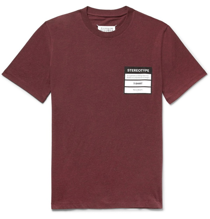 Photo: Maison Margiela - Logo-Appliquéd Mélange Cotton-Jersey T-Shirt - Burgundy
