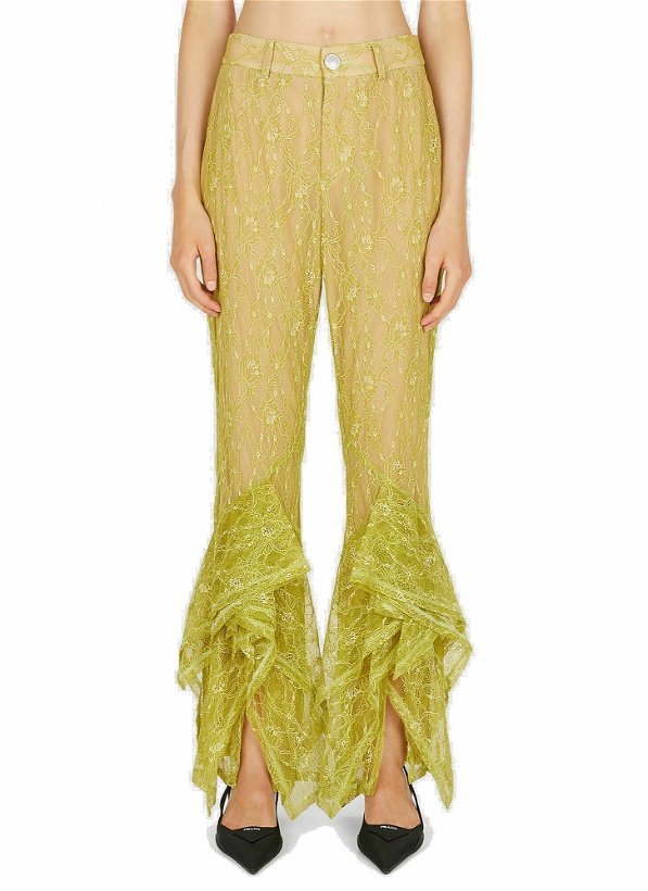 Photo: Floral Lace Kick Flare Pants in Lime Green