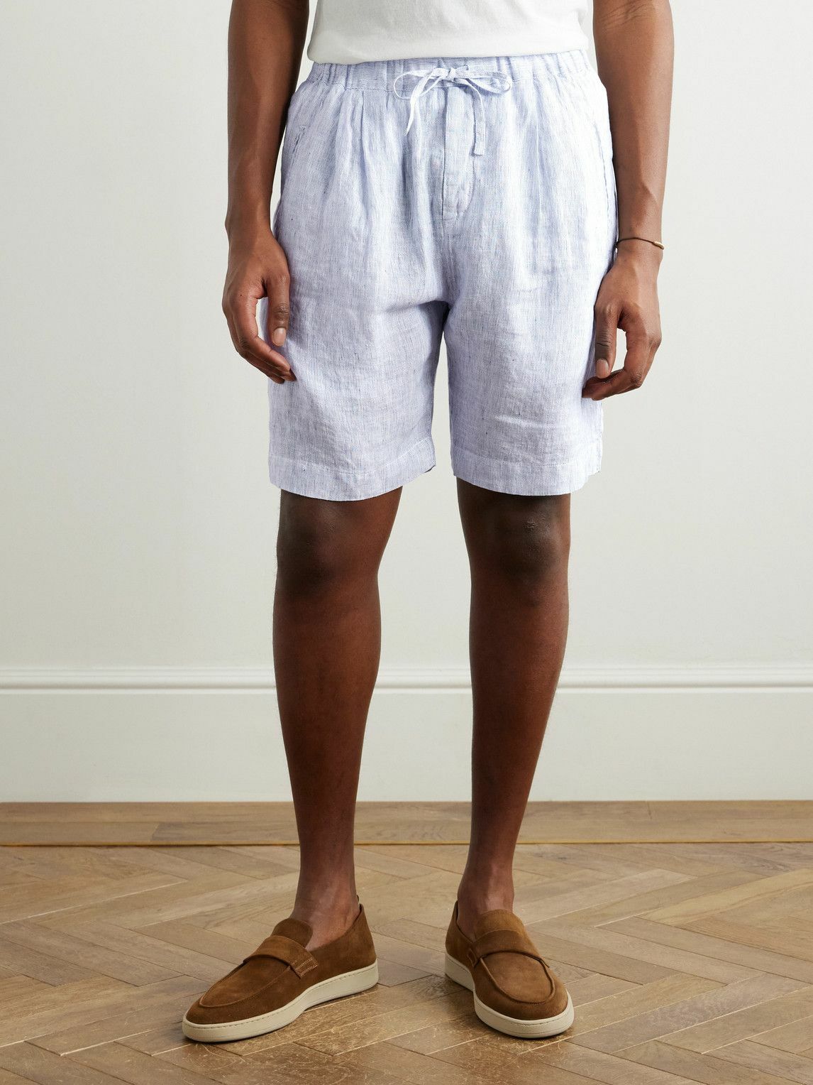 Massimo Alba - Kevin Straight-Leg Pleated Linen Drawstring Shorts - Blue
