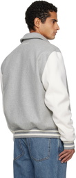 Balmain Gray Bicolor Wool Varsity Bomber Jacket