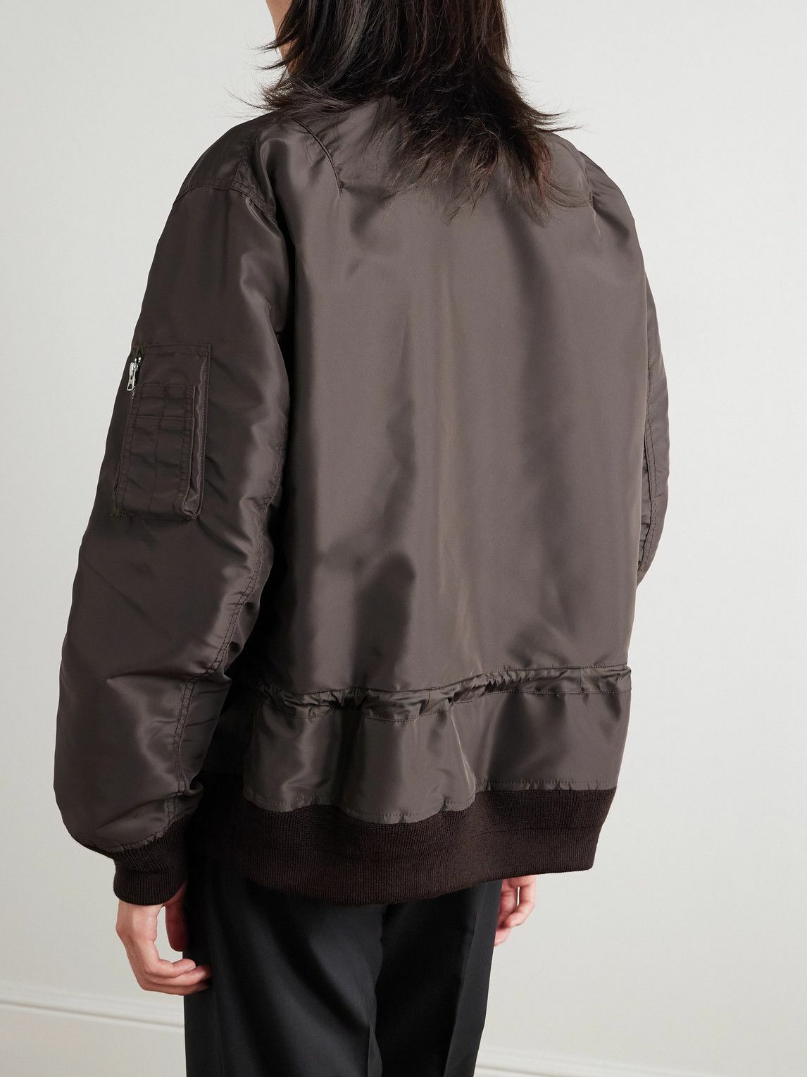 【SACAI】layered shell-paneled wool-blend bomber ジャケット Sacai - Shell Bomber Jacket - Brown Sacai