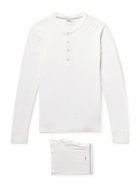 Schiesser - Karl Heinz Organic Cotton-Jersey Henley T-Shirt and Boxer Briefs Set - White