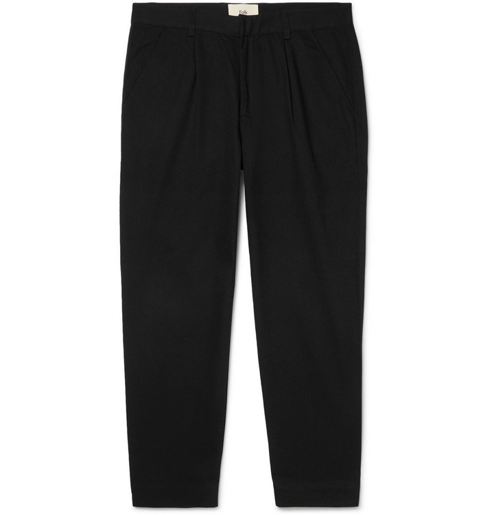 Photo: Folk - Black Pleated Poplin-Trimmed Cotton-Twill Trousers - Black