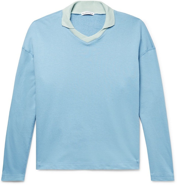 Photo: Flagstuff - Colour-Block Loopback Cotton-Jersey Polo Shirt - Men - Light blue