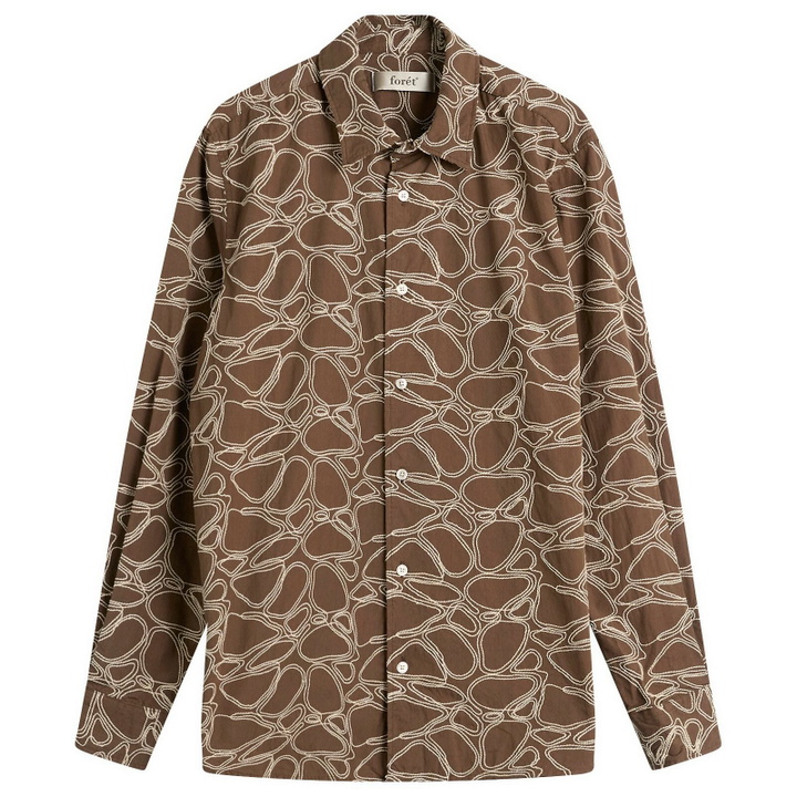 Photo: Foret Men's Dawn Embroidered Shirt in Earth/Cloud