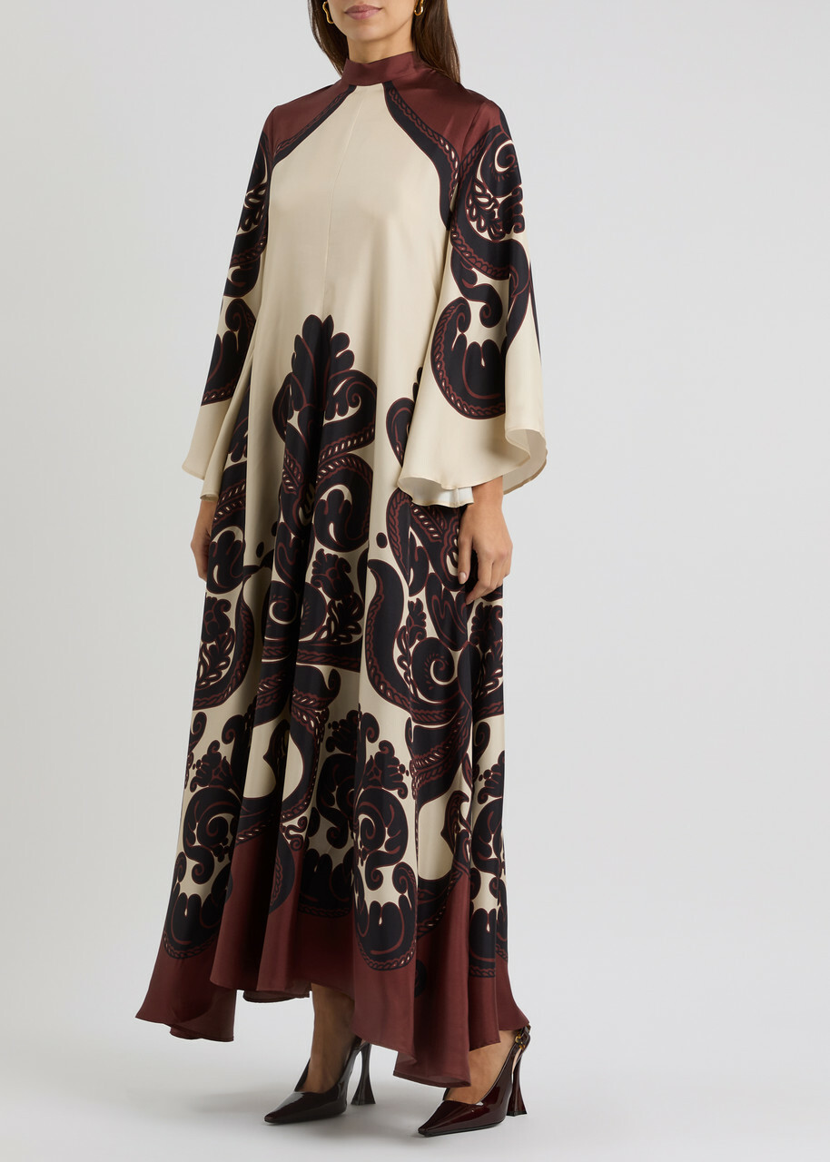 LA Double J Magnifico Printed Silk-satin Maxi Dress Cream