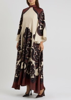 LA Double J Magnifico Printed Silk-satin Maxi Dress Cream