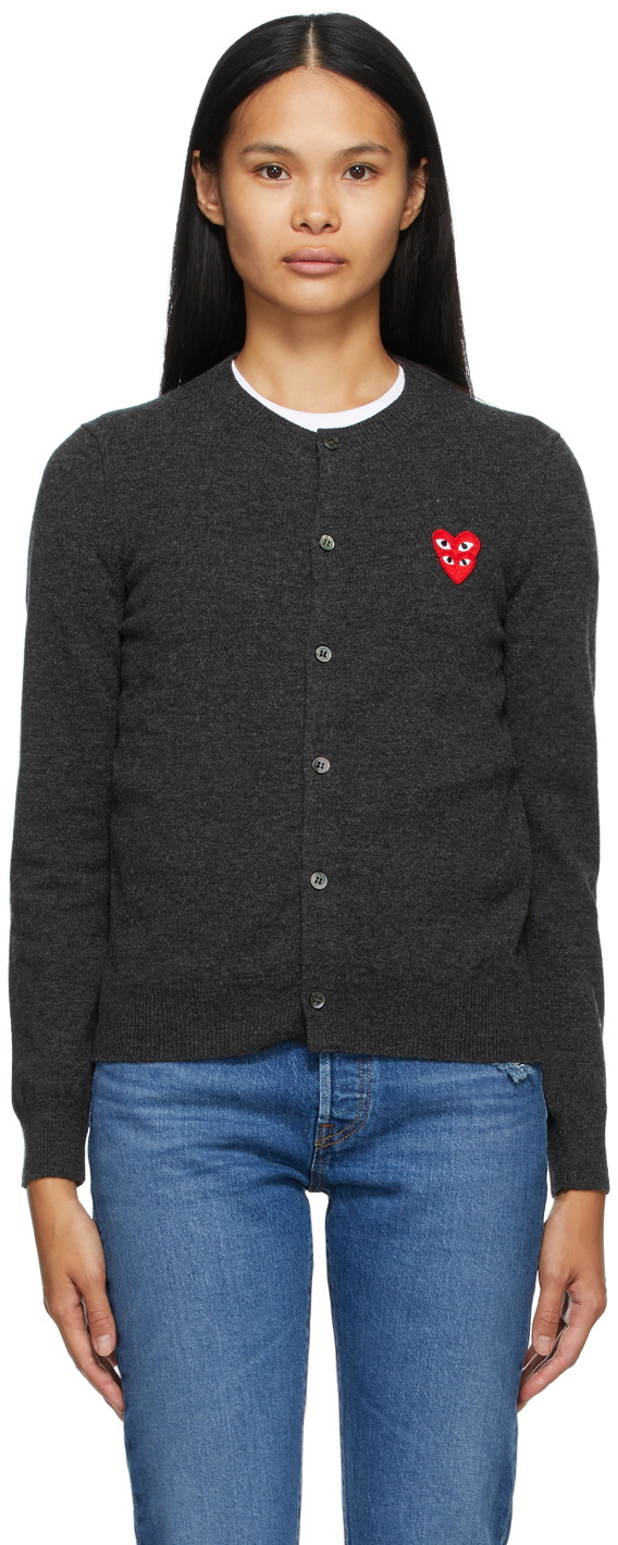 COMME des GARÇONS PLAY Grey Wool Layered Double Heart Cardigan