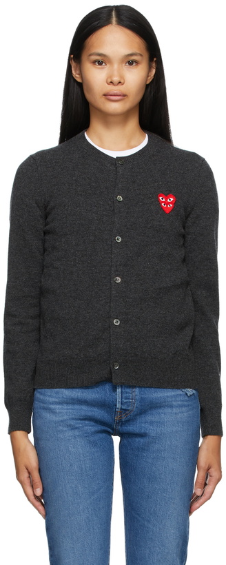 Photo: COMME des GARÇONS PLAY Grey Wool Layered Double Heart Cardigan