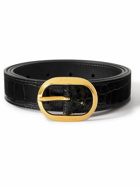 TOM FORD - 3cm Croc-Effect Patent-Leather Belt - Black