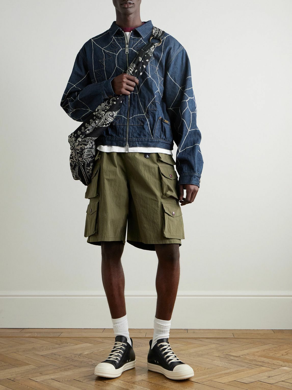 KAPITAL - Thunderbird Embroidered Denim Blouson Jacket - Blue