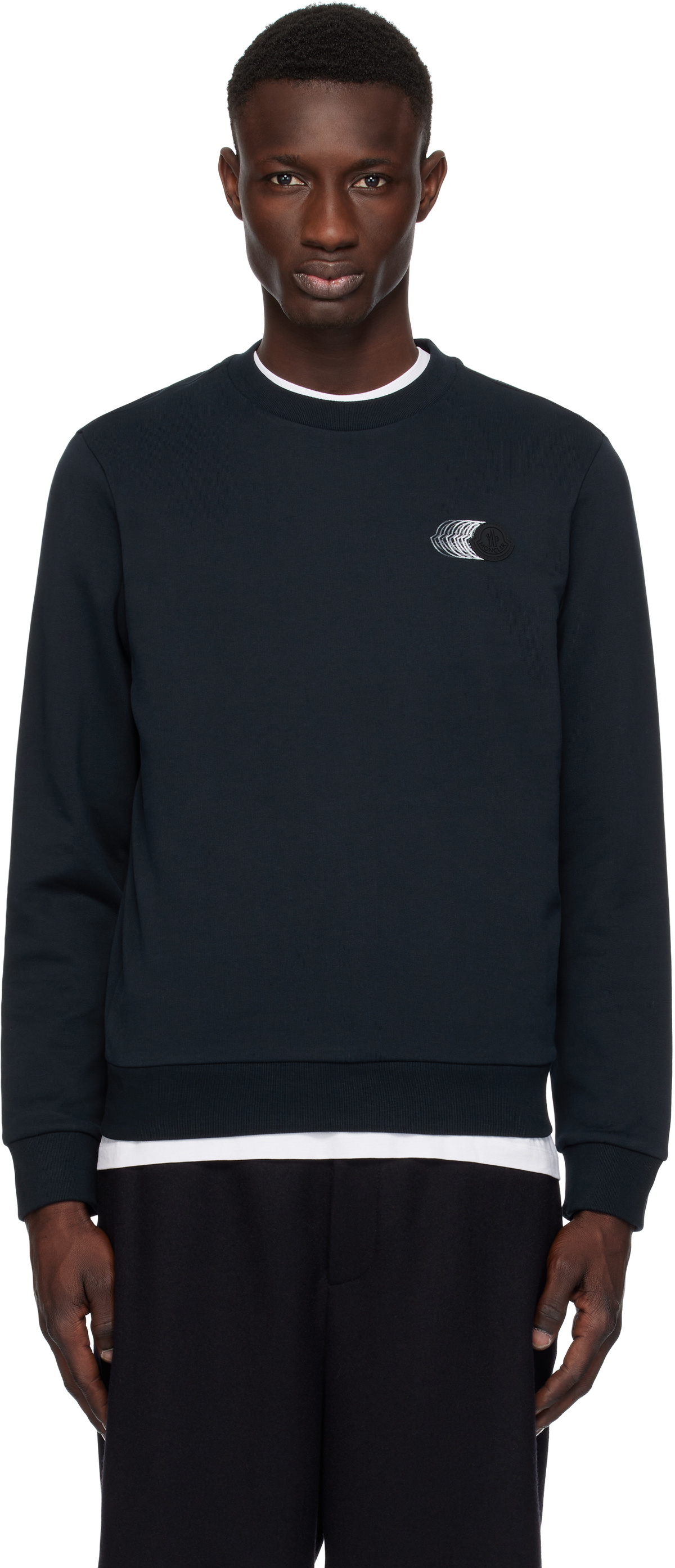 Moncler: Navy Faded Logo Motif Cotton Sweatshirt | SSENSE