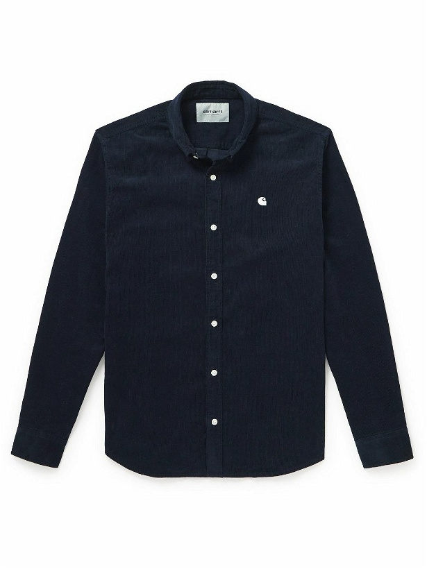 Photo: Carhartt WIP - Madison Button-Down Collar Logo-Embroidered Cotton-Corduroy Shirt - Blue