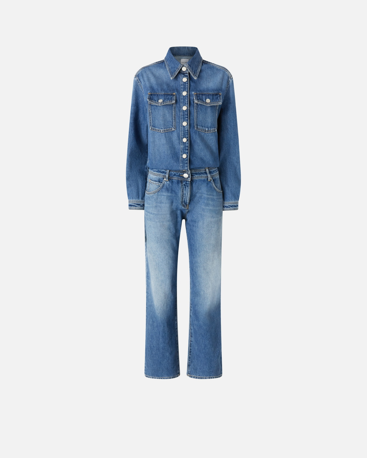 Pinko Long Denim Jumpsuit With Pockets Mid Wash