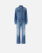 Pinko Long Denim Jumpsuit With Pockets Mid Wash