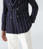Brunello Cucinelli Chalk stripe linen, wool, and silk-blend blazer