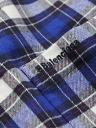 Balenciaga - Padded Logo-Embroidered Checked Cotton-Flannel Overshirt - Blue