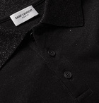 SAINT LAURENT - Logo-Embroidered Metallic Cotton-Piqué Polo Shirt - Black