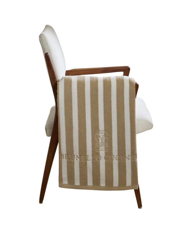 Photo: Brunello Cucinelli - Logo-Embroidered Striped Cotton-Terry Beach Towel