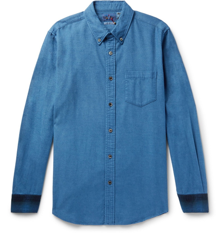 Photo: Blue Blue Japan - Button-Down Collar Panelled Checked Cotton-Flannel Shirt - Blue