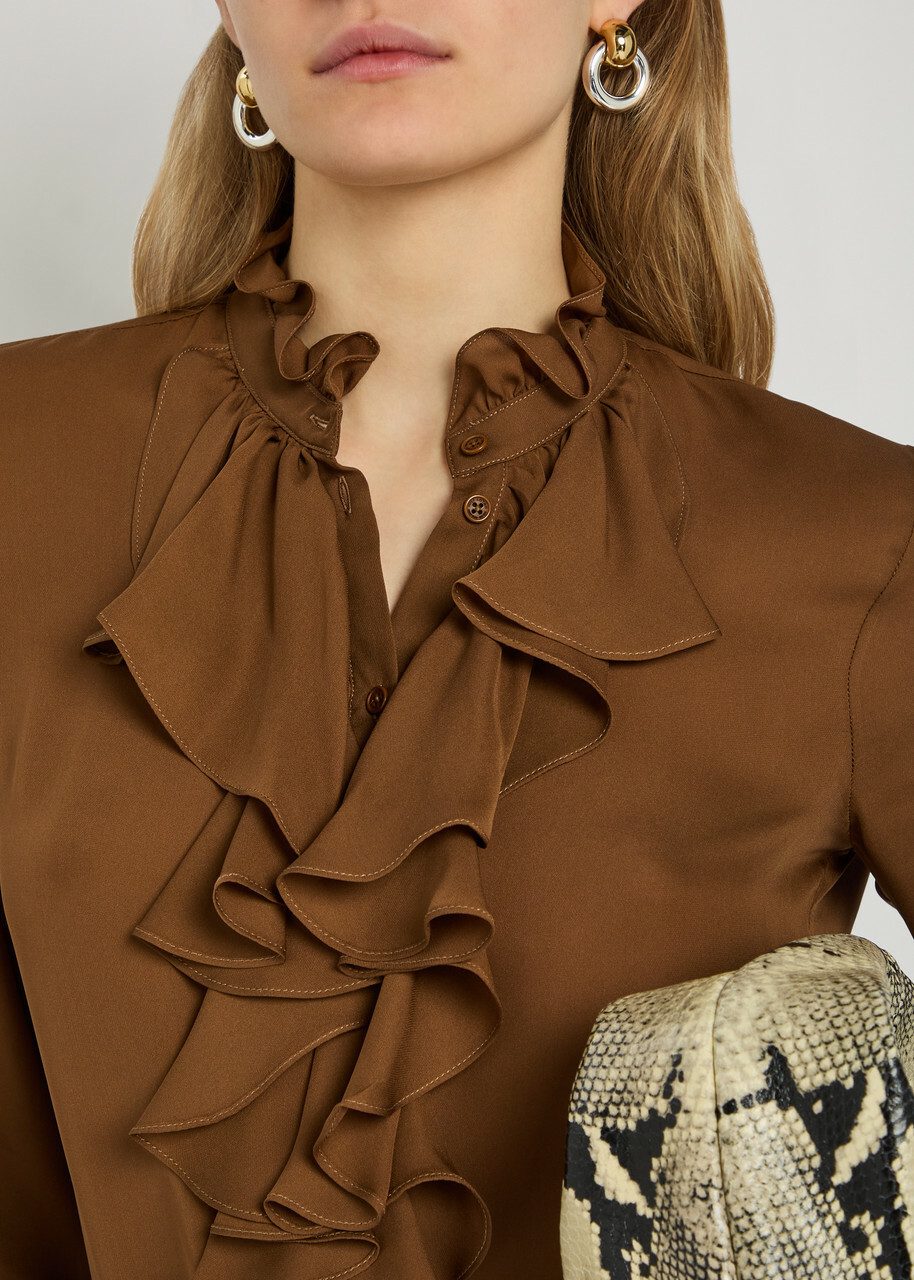 Nili Lotan Lily Ruffled Silk Blouse Caramel