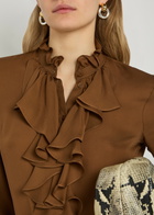 Nili Lotan Lily Ruffled Silk Blouse Caramel