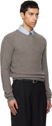 TONYWACK Taupe Superfine Wool Commando V-Neck Knit Sweater