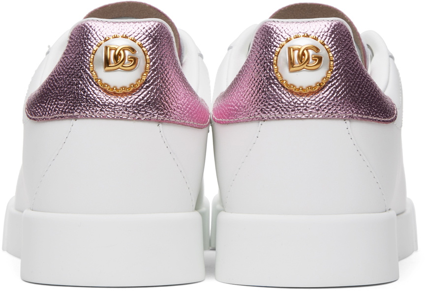 Dolce & Gabbana White & Pink Nappa Calfskin Portofino