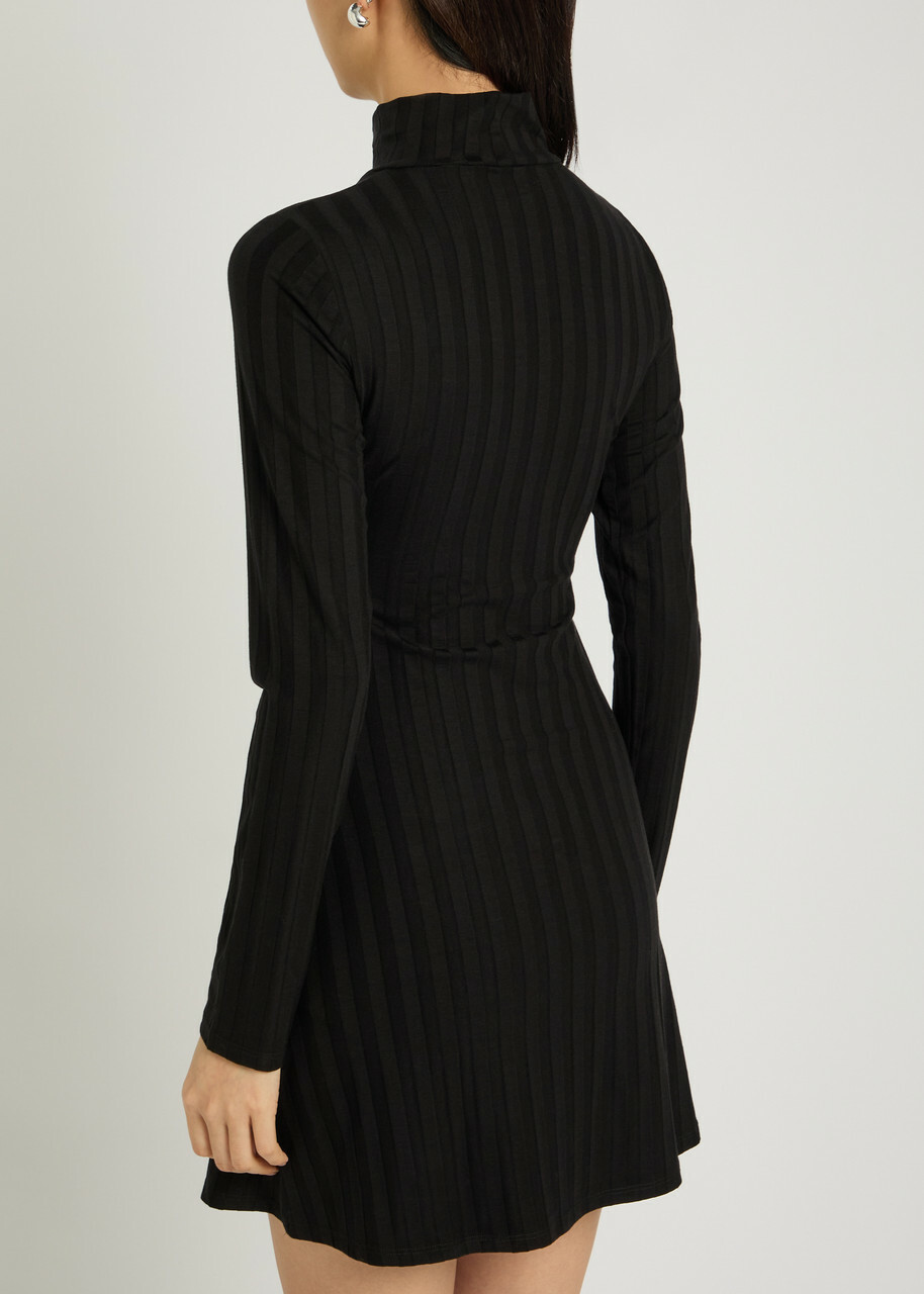 Reformation Libra Subtle-stripe Stretch-jersey Mini Dress Black