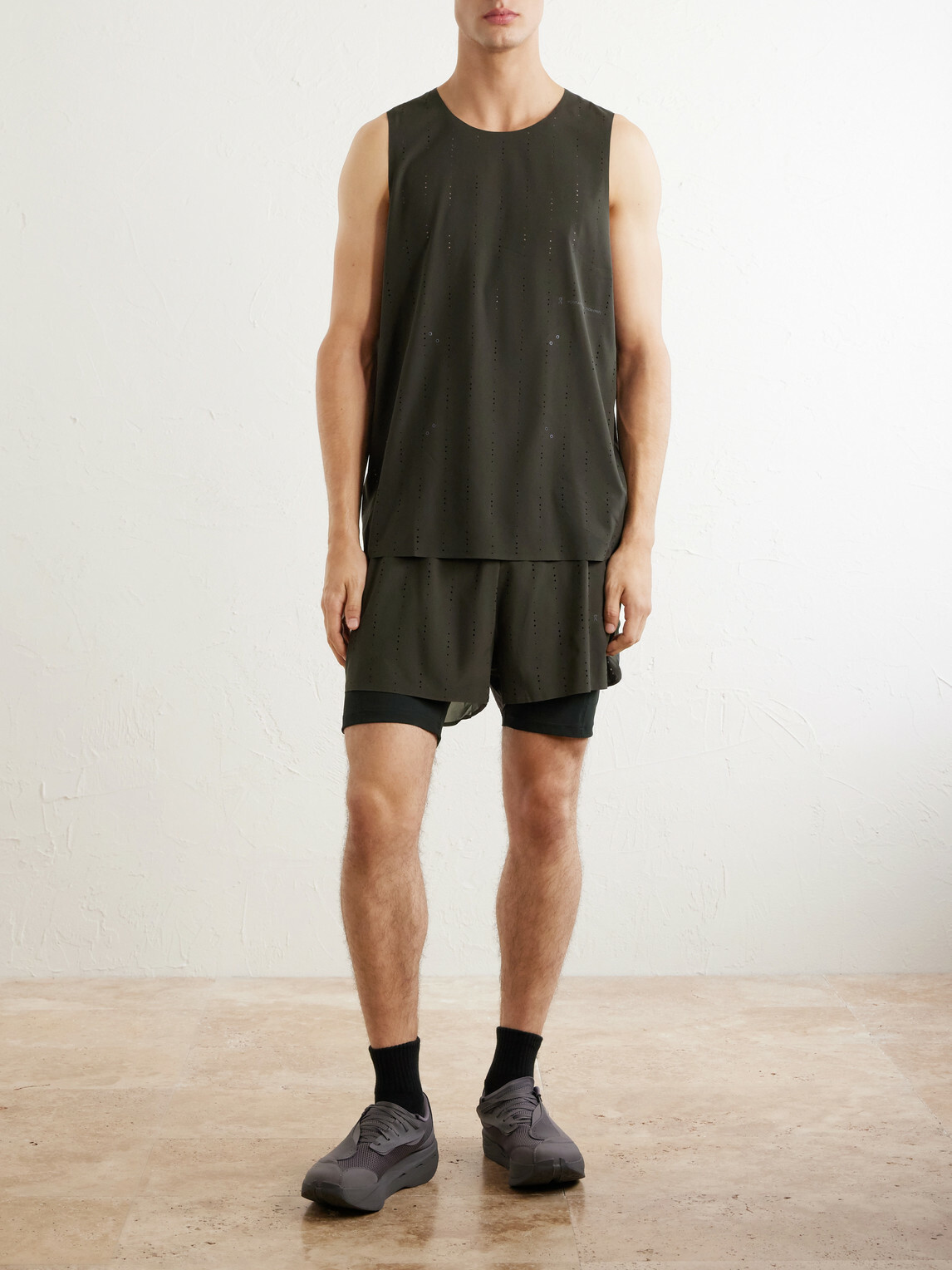 On - Post Archive Faction Zero Perforated Reycled-Jersey Running Top - Black