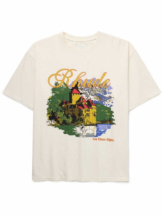 Photo: Rhude - Chataeu Alpes Logo-Print Cotton-Jersey T-Shirt - Neutrals