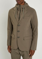 Herno Hooded-insert Layered Nylon Blazer Jacket Taupe