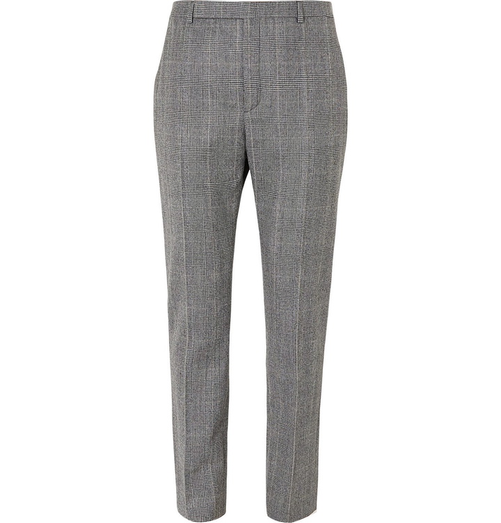 Photo: SAINT LAURENT - Prince of Wales Checked Wool-Flannel Trousers - Gray