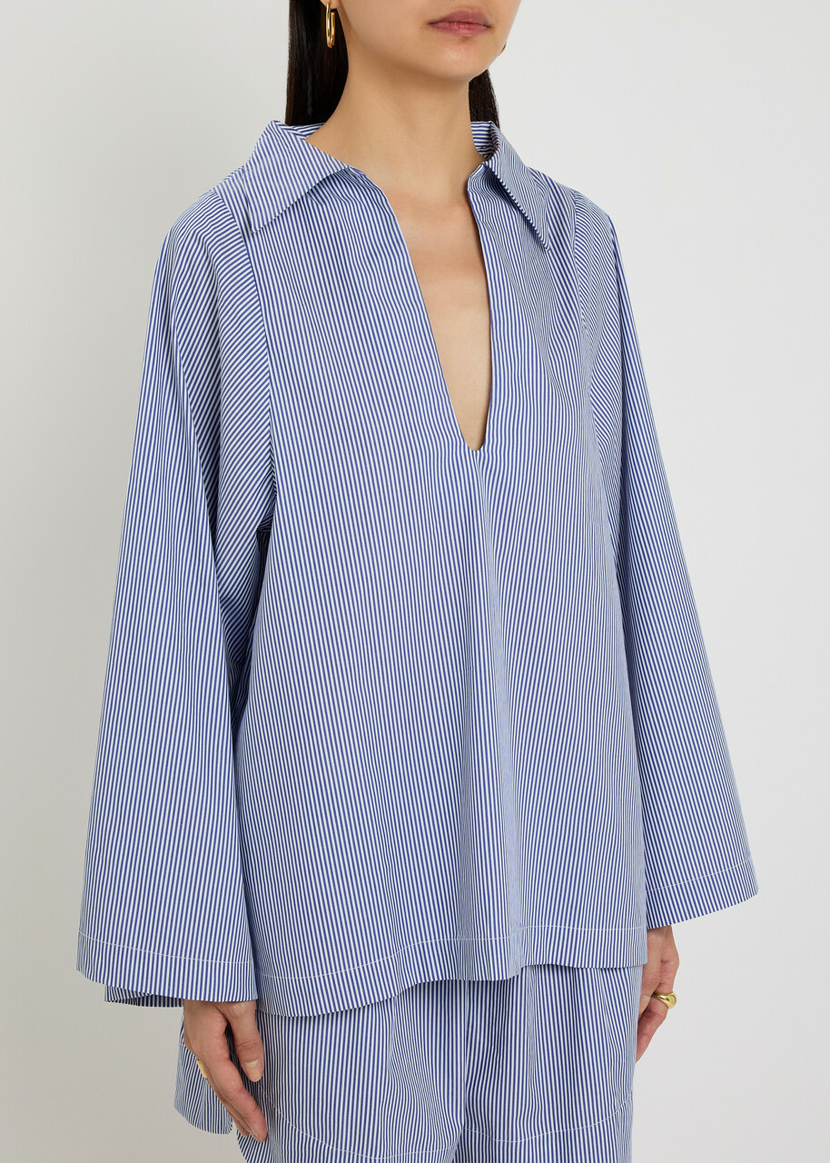 Faithfull The Brand Gaia Striped Cotton-poplin Blouse Blue