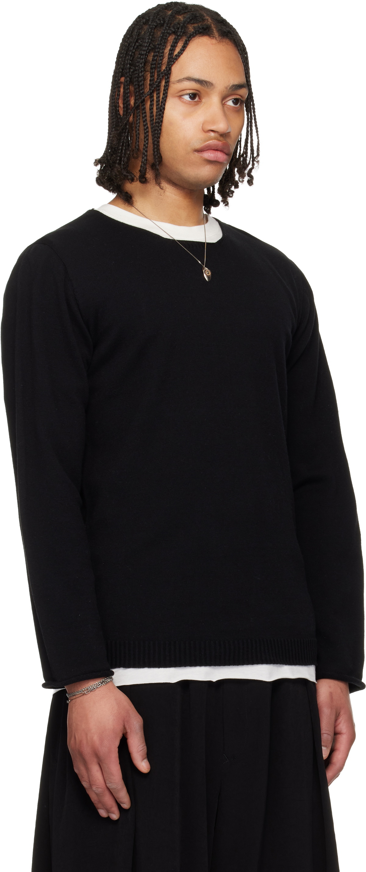 YOHJI YAMAMOTO Black Cotton Cashmere Round Neck PO Knit Sweater