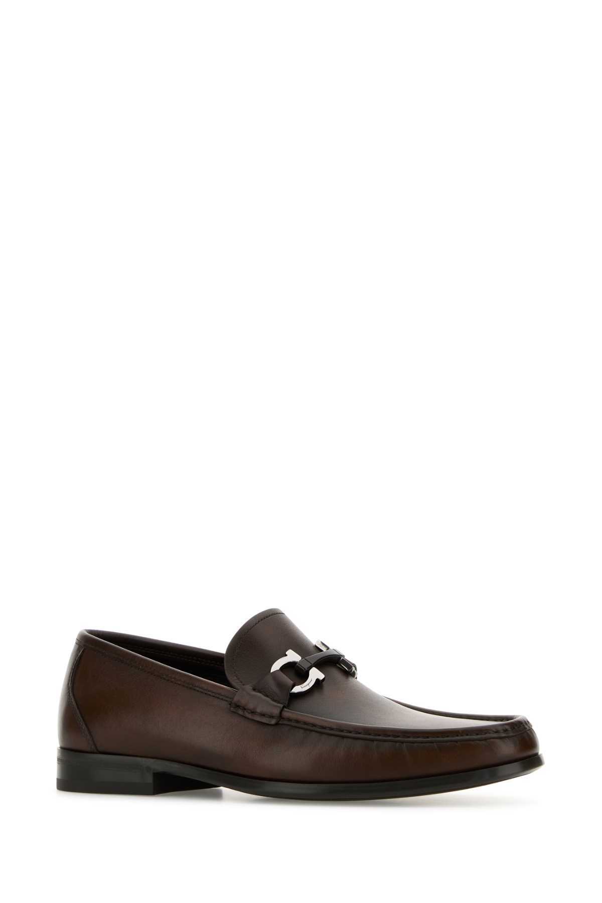Ferragamo Brown Calf Leather Bos Taurus Slip-On Loafers