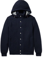 BRUNELLO CUCINELLI - Ribbed Cashmere and Shell Hooded Down Cardigan - Blue
