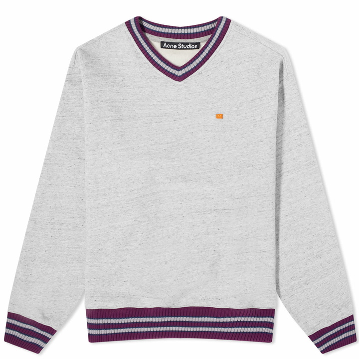 Photo: Acne Studios Men's Fiah V Neck Crew Sweat in Marble Grey Melange