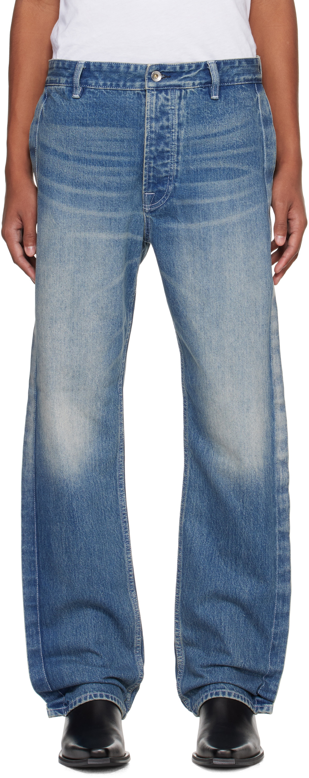 Karmuel Young Blue Rectangle XY-Plane Washed Jeans