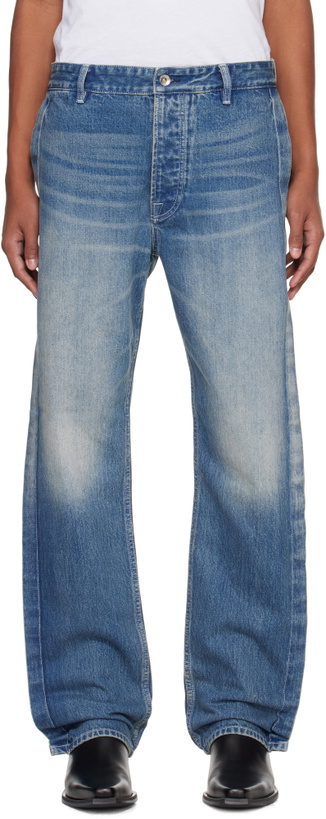 Photo: Karmuel Young Blue Rectangle XY-Plane Washed Jeans