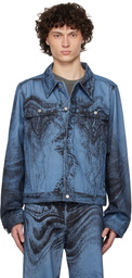 CAMPERLAB Blue & Black Distorted Print Denim Jacket