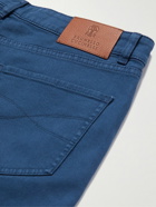 Brunello Cucinelli - Tapered Garment-Dyed Stretch-Cotton Trousers - Blue