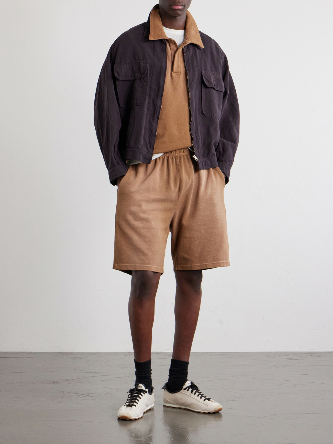 Les Tien - Straight-Leg Cotton-Piqué Drawstring Shorts - Brown